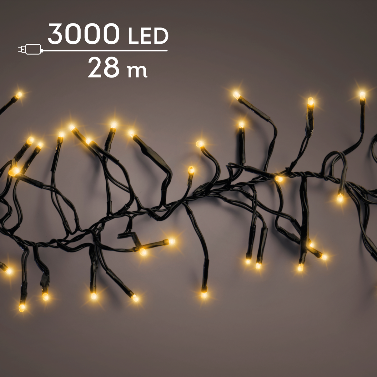 Cluster Lichterkette mit 3000 klassisch warmweißen LED-Lichtern