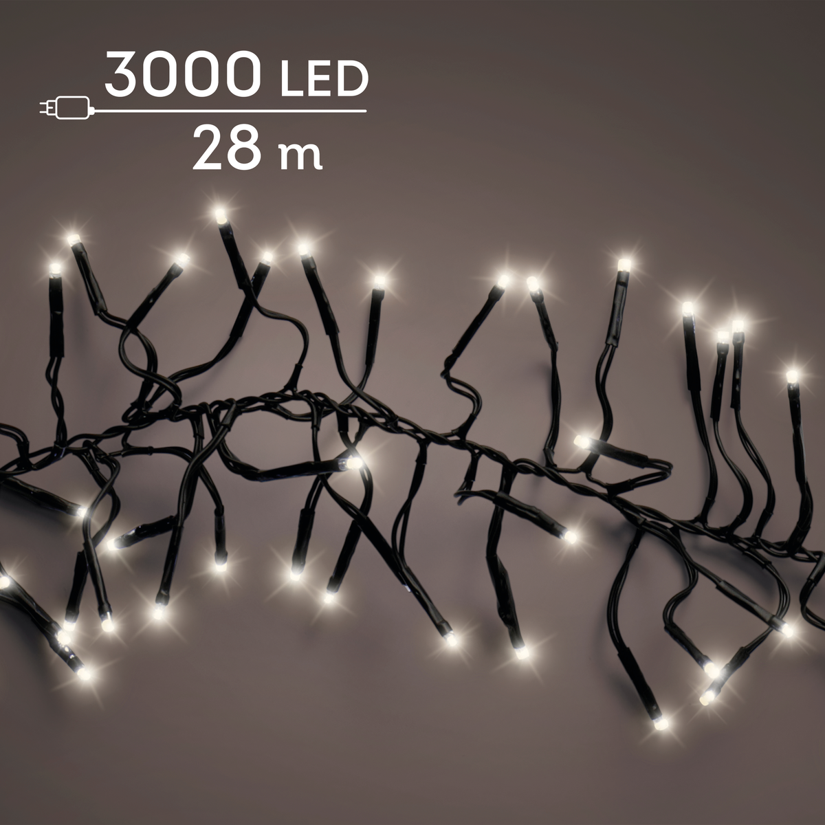 Cluster Lichterkette mit 3000 warmweißen LED-Lichtern in schwarz