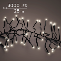 Cluster Lichterkette mit 3000 warmweißen LED-Lichtern in schwarz