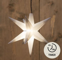 Super schöner 3D LED Leuchtstern in weiß, welcher mit einem Timer ausgestattet ist und über Batteriebetrieb läuft. Er kann sowohl als Tischdecke, als auch als Windlicht genutzt werden. Er ist also super vielfältig einsetzbar und macht sein Umfeld gemütlicher.