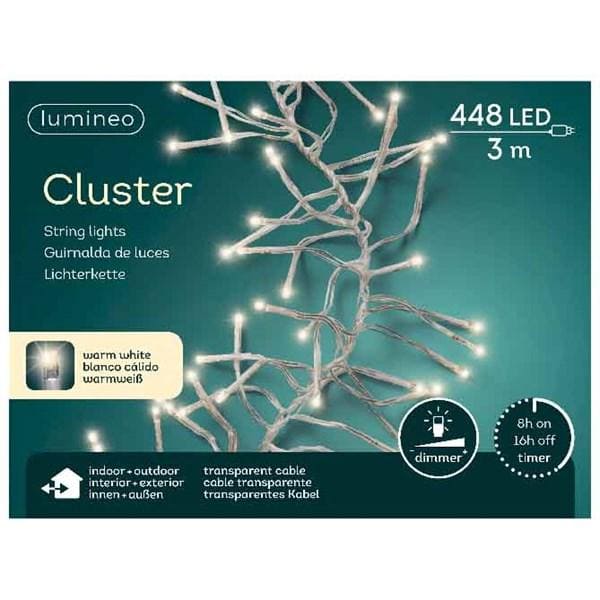 Verpackung, Cluster Lights mit 448Lichtern in transparent, mit einer Länge von 3 Metern.
