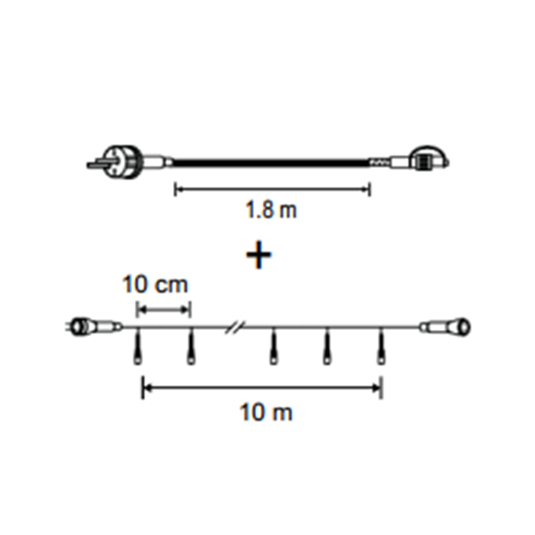 Das Kabel hat eine Länge von 1,8 Metern und das Kabel eine Länge von 10 Metern!